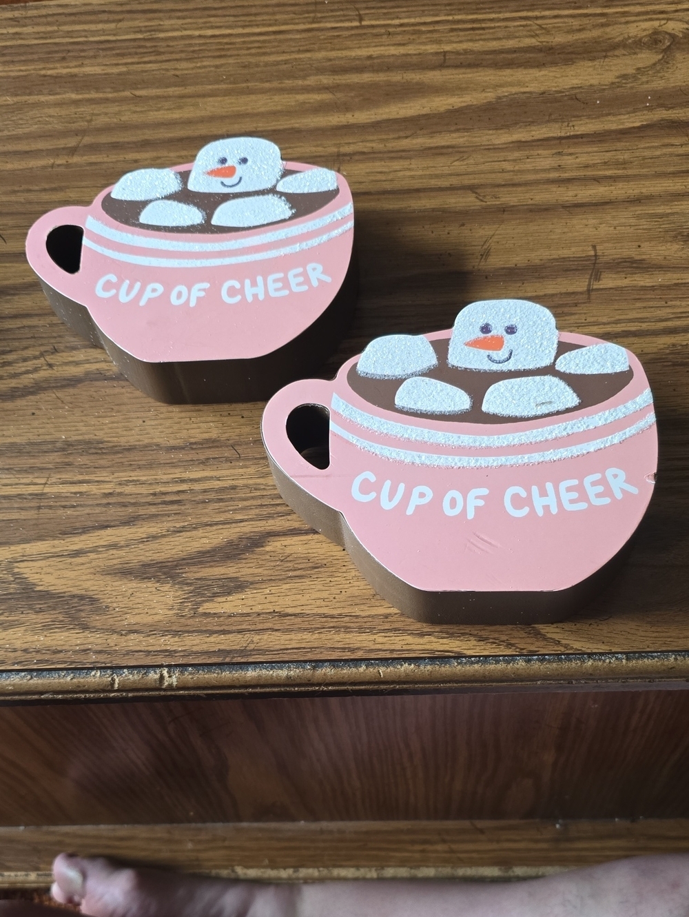 2. Cup of Cheer Pink Hot Cocoa Decorative Block